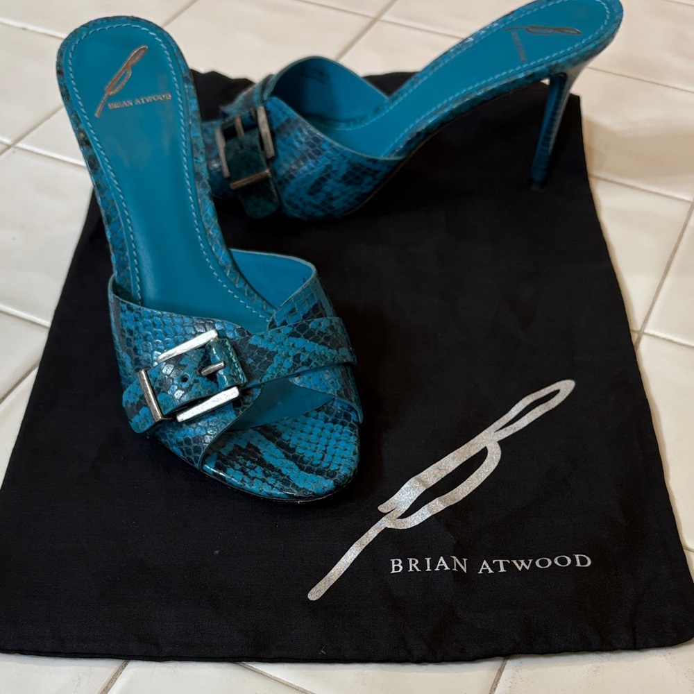 Brian Atwood Turquoise Snakeskin Heels